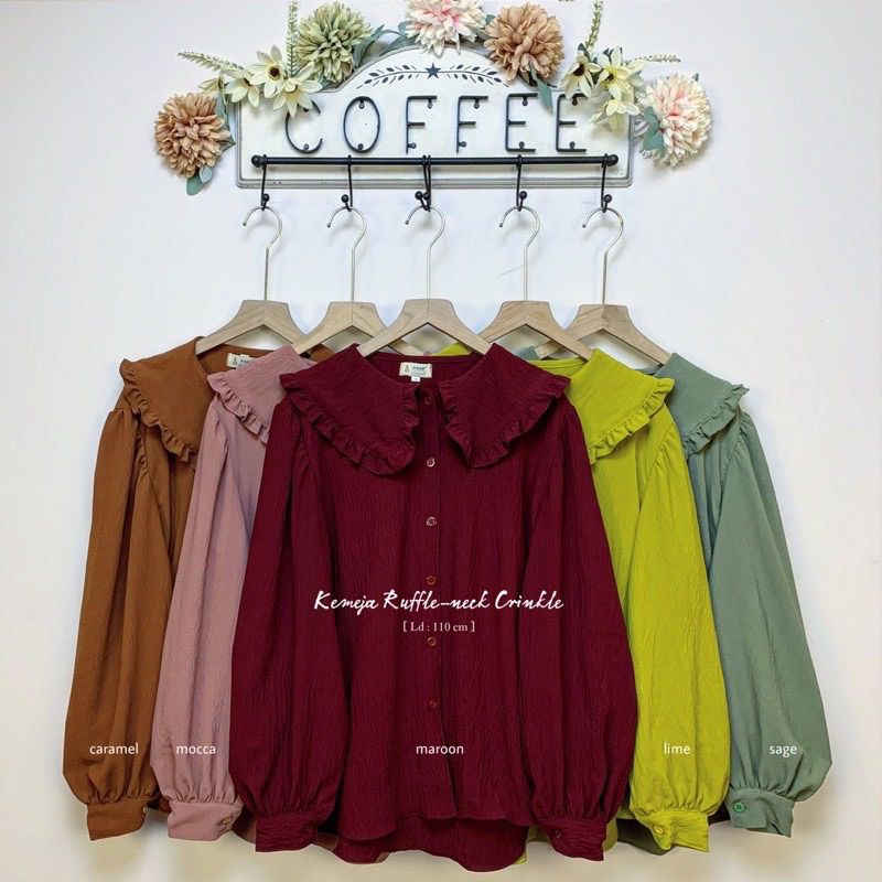 KEMEJA RUFFLE NECK Ruffled Shirt ผลิตจากวัสดุ CRINKLE