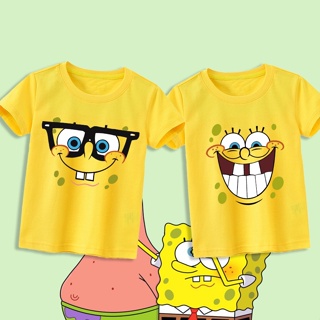 เสื้อยืดแขนสั้นลําลอง พิมพ์ลายการ์ตูน SpongeBob SquarePants สีเหลือง แบบสร้างสรรค์ สําหรับเด็กผู้ชาย และเด็กผู้หญิง