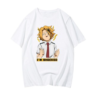 เสื้อยืดเข้ารูป Kaminari Denki Tshirt My Hero Academia เสื้อพิมพ์เสื้อผ้าบุรุษเสื้อผ้า Harajuku คู่ Tees 100% ผ้าฝ้_04