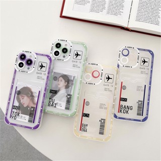 เคสโทรศัพท์มือถือนิ่ม กันกระแทก ลายตั๋วเครื่องบิน พร้อมช่องใส่บัตร สําหรับ iPhone 14 Pro Max 13 Pro iPhone 11 12 XR Xs