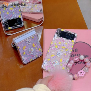 Jiehui เคสโทรศัพท์มือถือ ลายซากุระ ดาว สามชิ้น แฟชั่น สําหรับ Samsung Z Flip4 Z Flip3