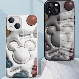 เคสโทรศัพท์มือถือแบบแก้ว ลายการ์ตูนมิกกี้ มินนี่เมาส์ 3D สําหรับ iPhone 14 Pro Max 14 Plus 13 Pro Max 12 Pro Max 11 Pro Max X Xs Max XR