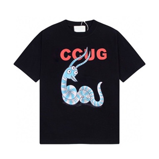 High Version Street Wear 2023 Summer New Style Mythical Tentacle Snake Print Letter oversize Loose Short-Sleeved T-_02