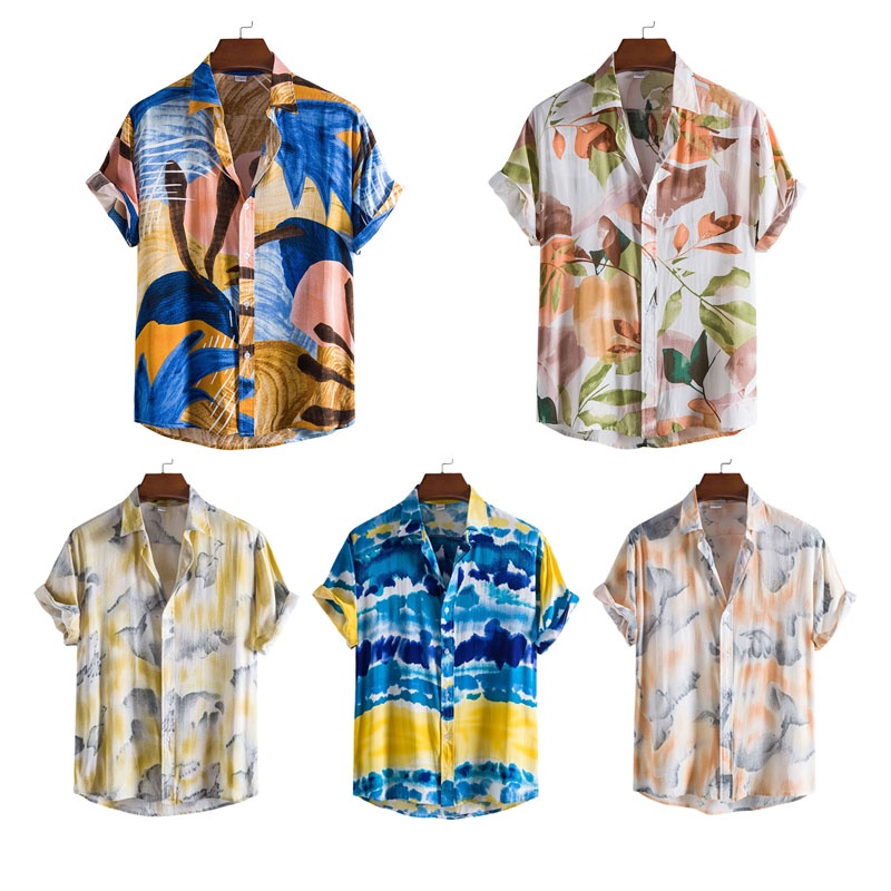 เสื้อโปโลแขนสั้น ลําลอง ทรงหลวม ลายดอกไม้ สไตล์โบฮีเมียน ฮาวาย เรโทร พลัสไซซ์ สําหรับผู้ชาย 2023