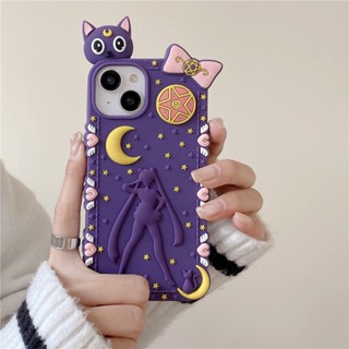 เคสซิลิโคนนิ่ม ลายการ์ตูนเซเลอร์มูน Luna สําหรับ iPhone 14 13 12 Pro Max 11 14promax