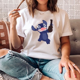 เสื้อยืด - Lilo Stitch Harajuku Kawaii เสื้อยืดผู้หญิงน่ารักการ์ตูนพิมพ์เสื้อยืดลําลองท็อปส์ซูเสื้อ