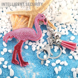 Intelligent Security หรูหราสีชมพูคริสตัล Flamingo พวงกุญแจกระเป๋า Charm จี้ของขวัญแหวนพวงกุญแจพร้อมพู่