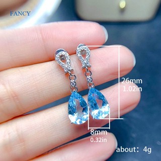 Fancy เครื่องประดับ ต่างหูโลหะ สีเงิน ประดับเพทาย สีฟ้า สําหรับผู้หญิง