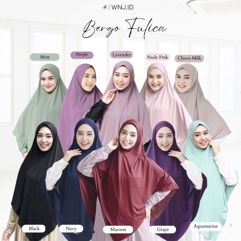 BERGO FULICA Hijab Khimar Syria Style Syari Plain by WNJ Hijab