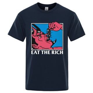 oversize T-shirt เสื้อยืด ผ้าฝ้าย พิมพ์ลายการ์ตูนสยองขวัญ Eat The Rich ทรงหลวม ระบายอากาศได้ดี คุณภาพสูง สไตล์สตรีท สําห