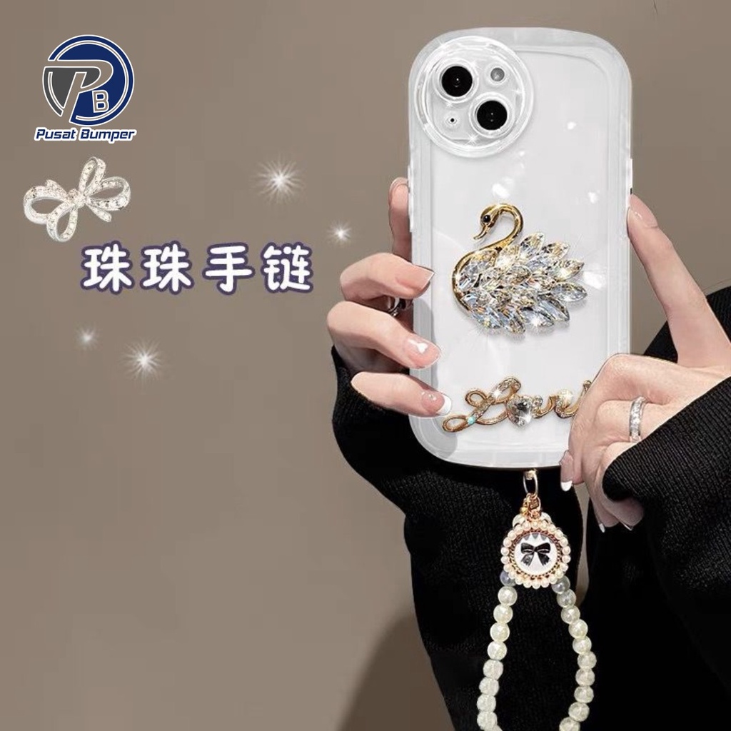 GC15 SOFTCASE WAVY WAVE CLEAR DIAMOND SWAN LANYARD สําหรับ REALME C55 C17 7I C1 C2 3 5 5 5I 6 C3 8I 