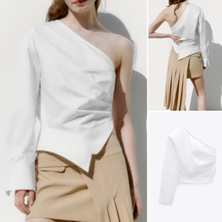 ZARA เสื้อแขนยาว คอปก ทรงไม่สมมาตร ออกแบบดี ผ่าข้าง แฟชั่นฤดูใบไม้ผลิ สําหรับผู้หญิง2757211