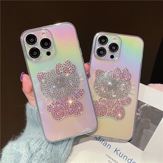 เคสโทรศัพท์มือถือ แบบใส ลายแมวคิตตี้ แต่งกลิตเตอร์เพชร สีรุ้ง สําหรับ iPhone 14 Pro Max 13 11 12 Pro