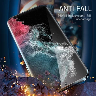 สําหรับ Samsung Galaxy S25 S24 S23 Ultra Plus S25Ultra S23Plus S23 + S23FE 5G Flip กันกระแทกปลอกสองด้านกระจกนิรภัยเคสโทรศัพท์โลหะแม่เหล็ก Hard ป้องกันปกหลัง