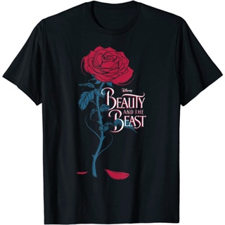 เสื้อยืดผู้ชาย เสื้อยืด พิมพ์ลายกราฟิกโลโก้ Disney Beauty &amp; The Beast Wilting Rose สําหรับผู้ใหญ่ S-5XL_01