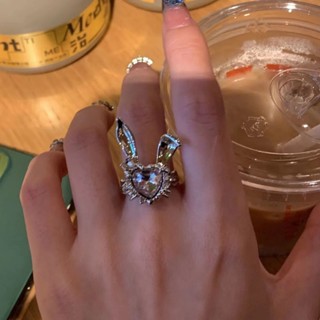 Sweet and Cool Love Rabbit Ring Fashion Diamond Ring Sweet Girl Versatile Small Opening Index Finger Ring