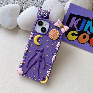 เคสโทรศัพท์มือถือ กันกระแทก ลายการ์ตูนเซเลอร์มูน แมวสีม่วง แฟชั่น สําหรับ IPhone 11 12 13 14 Pro Max 14 Pro Max