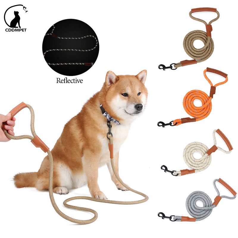 【CDDMPET】สายจูงสุนัข สะท้อนแสง 1.5 เมตร พร้อมด้ามจับหนัง สําหรับสุนัขฮัสกี้โกลเด้นรีทรีฟเวอร์