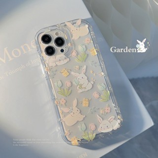 เคสซิลิโคน TPU ลายดอกไม้ และกระต่าย สําหรับ iPhone 11 pro max 14 Plus 12 pro max 13