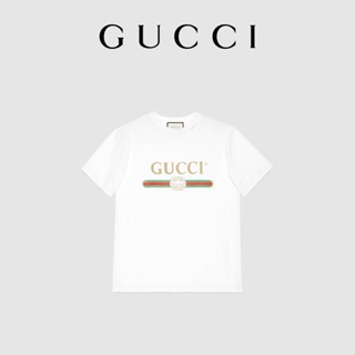 Gucci Gucci เสื้อยืด พิมพ์ลายโลโก้ ขนาดใหญ่ สําหรับผู้ชาย และผู้หญิงaW[