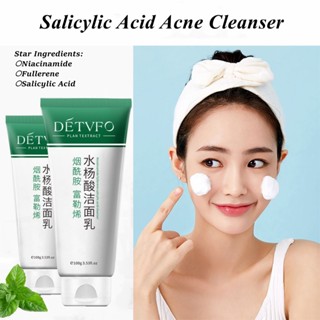 Detvfo Nicotinamide Fullerenes Salicylic Acid Cleanser คลีนเซอร์ทําความสะอาดผิวหน้า ควบคุมความมัน 100 กรัม ขจัดสิว อย่างอ่อนโยน