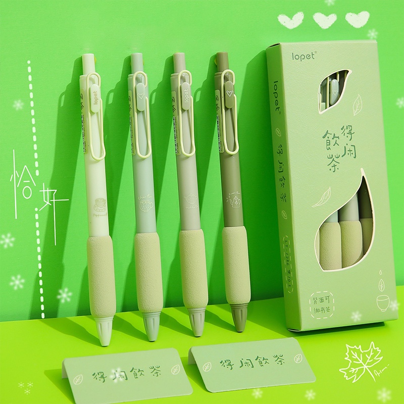 ปากกาเจลสีเขียวมัทฉะ สร้างสรรค์ 0.5 มม. สีดํา 4 ชิ้น อุปกรณ์สํานักงาน เครื่องเขียนนักเรียน