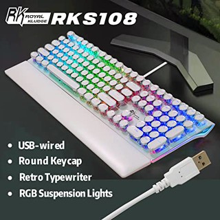 Rk ROYAL KLUDGE คีย์บอร์ดเกมมิ่ง มีสาย 108 คีย์ สวิตช์ไฟ RGB สีฟ้า