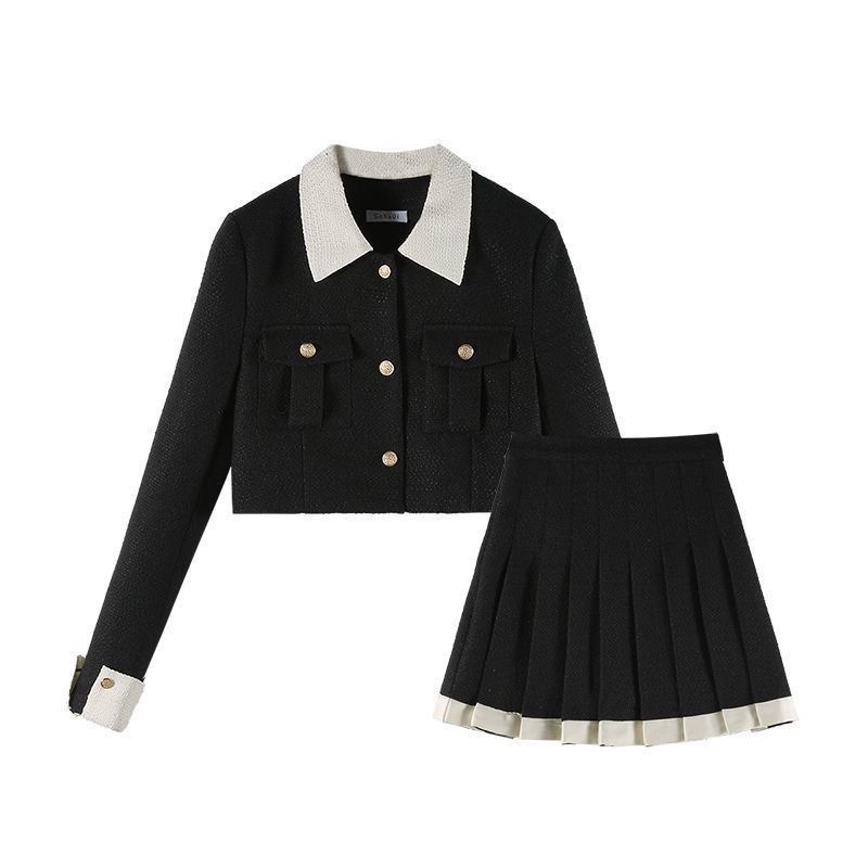 เสื้อแจ็กเก็ตสั้น เอวสูง แต่งจับจีบ สีคอนทราสต์ แฟชั่นฤดูใบไม้ผลิ และฤดูใบไม้ร่วง สไตล์ฝรั่งเศส สําหรับผู้หญิง 2023