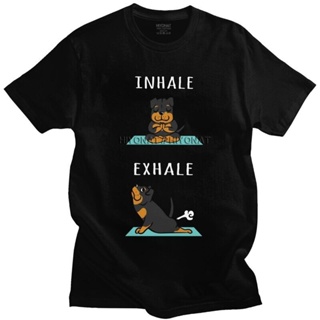 men t shirt Male Rottweiler Yoga Inhale Exhale Short Sleeves Cotton Tshirt Stylish T-shirt Printed German Metzgerhu_04