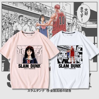 เสื้อยืดแขนสั้น ผ้าฝ้ายแท้ พิมพ์ลายการ์ตูน Slam Dunk ทรงหลวม แฟชั่นฤดูร้อน สําหรับผู้ชาย 2022_09