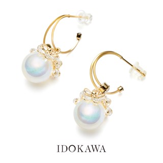 Idokawa ต่างหูเงิน 925 ประดับไข่มุก ลูกปัดสีขาว สีทอง เหมาะกับฤดูร้อน สําหรับผู้หญิง EG3002YW