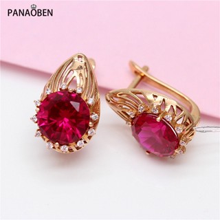 PANAOBEN ⭐ต่างหูคริสตัล ชุบทอง 14K สีโรสโกลด์ 585 หรูหรา เครื่องประดับ สําหรับผู้หญิง ต่างหูแฟชั่น ต่างหูทอง ต่างหูเงินแท้ ต่างหูคริสมาสต์