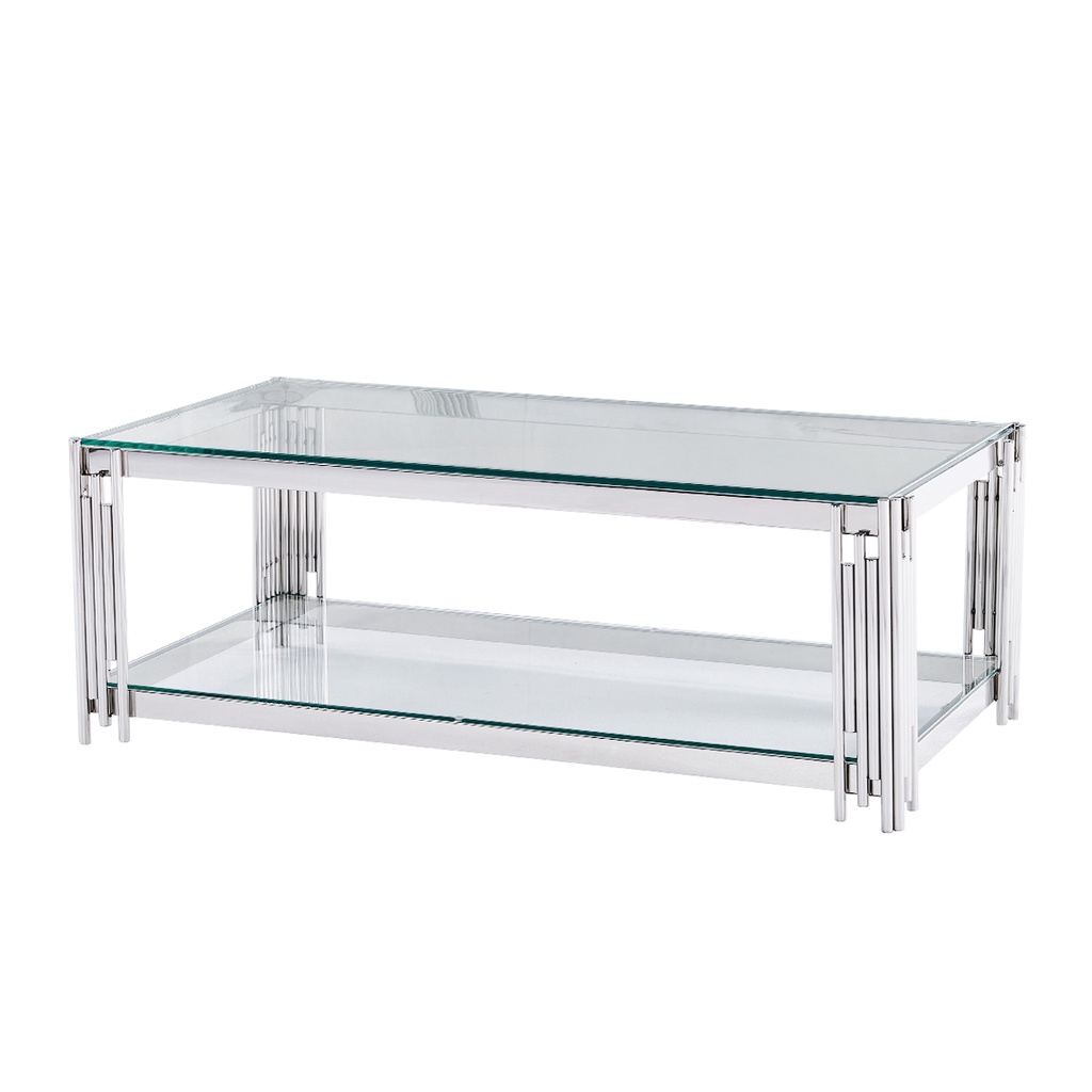 โต๊ะกลางเหลี่ยมท็อปกระจกขาเงิน CALINA รุ่น ACT-YFH-CT07 ขนาด 120 x 60 ซม. สีใส