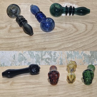 [1006] Glass pipe พกพา กรองดอกไม้ หลายรู มีโบว 2แบบ กระโหลก บอลระบายความร้อน