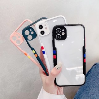 เคสซิลิโคนนุ่ม เคสใส อะครีลิคกันกระแทก กล้อง สีลูกกวาด For iPhone 11 12 Mini 13 Pro Max XR X XS 7 8 6 Plus SE 2022 2020