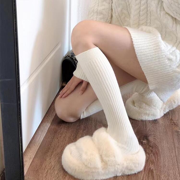 ถุงน่องยาว ลายขวาง สีขาว สไตล์ญี่ปุ่น แฟชั่นฤดูหนาว สําหรับผู้หญิง