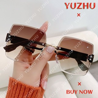 (YUZHU) Uv400 แว่นตากันแดด ไร้ขอบ สไตล์เกาหลี ทรงสี่เหลี่ยม ไล่โทนสี สําหรับผู้หญิง