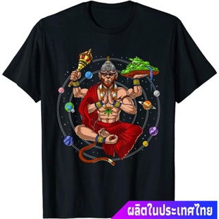 เสื้อยืดผู้ แขนสั้นcrew neckประเทศไทย หนุมาน พระพุทธเจ้า เทพเจ้าลิง Hanuman Hindu God Monkey Yoga Meditation Hinduism My