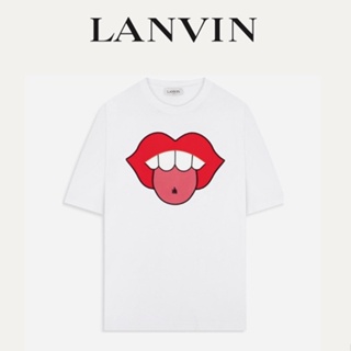 LANVIN Mens Cotton Unique Lip Pattern Printed Short-sleeved T-shirt_12