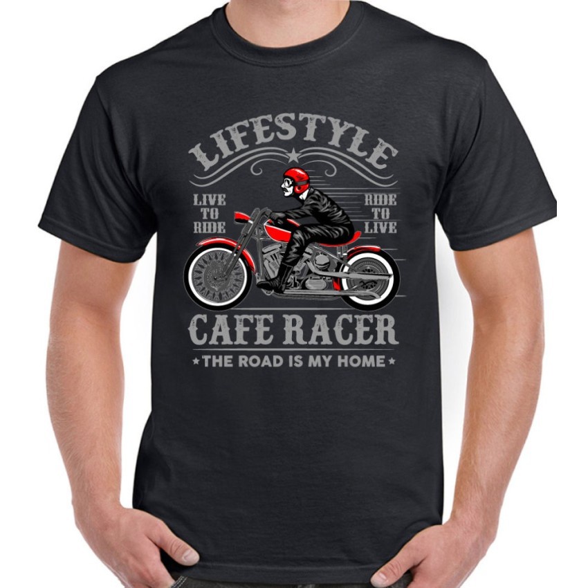 ขายร้อนผ้าฝ้าย Hip Hop สีทึบ Life Cafe Racer มอเตอร์ไซด์ Biker สีดํา hort s เสื้อยืดผู้ชาย MHjaim71K