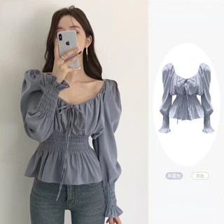 ลิงค์กี้ ❀ เสื้อเชิ้ตแขนยาว คอสี่เหลี่ยม สไตล์เรโทร สําหรับผู้หญิง