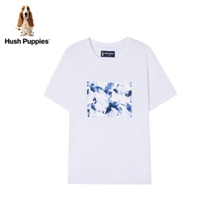 HUSH PUPPIES เสื้อยืดแขนสั้น พิมพ์ลายลูกสุนัข แบบสวมหัว แบบเรียบง่าย แฟชั่นฤดูร้อน สําหรับผู้ชาย