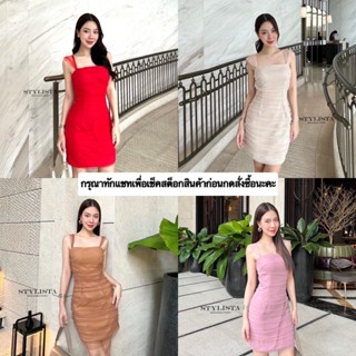 🔆งานป้าย Stylista🔆 เดรสสั้นทรงสวยเข้ารูปพอดีตัว แขนกุดซีทรู ดีเทลเก๋ไก๋ งานสวยเรียบหรูออกงานได้