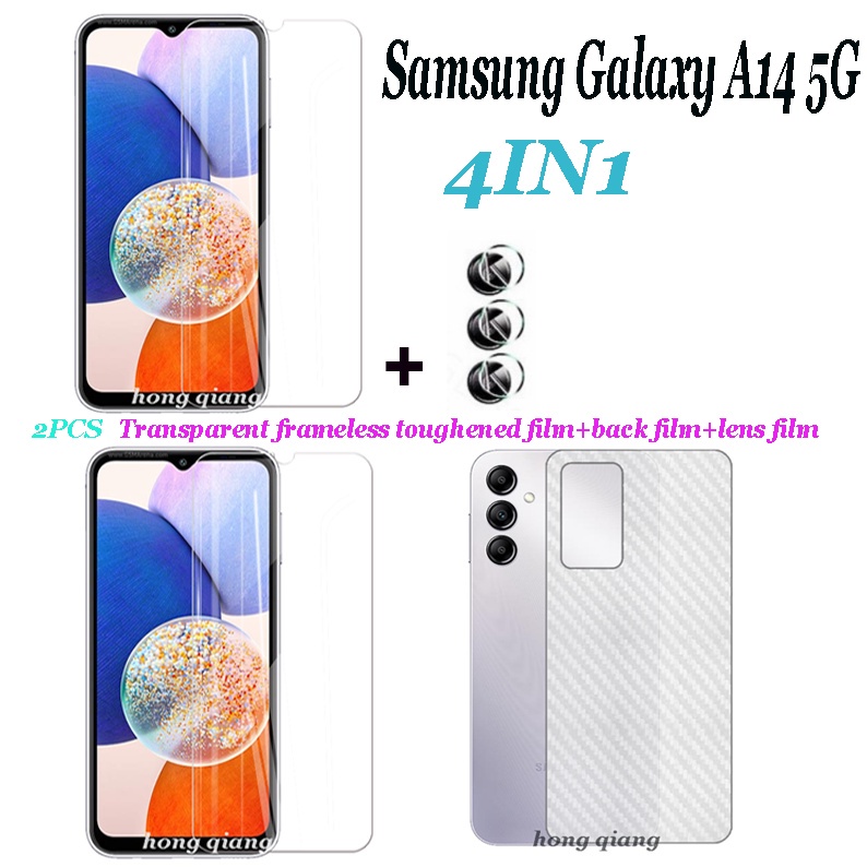 4in1 ฟิล์มกระจกนิรภัยกันรอยหน้าจอ แบบใส ไร้กรอบ และเลนส์กล้อง 1 ชิ้น สําหรับ Samsung Galaxy A14 5G A04E A23 A13 A54 5G A34 5G 2
