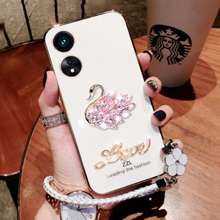 เคสโทรศัพท์มือถือนิ่ม ลายหงส์น่ารัก 3D พร้อมสายคล้องมือ สําหรับ OPPO Reno8 T Reno7 Z Pro A78 A17K A17 A77 5G 4G Reno 8 8T 8Z 8Pro 7 7Z 7Pro Reno8T