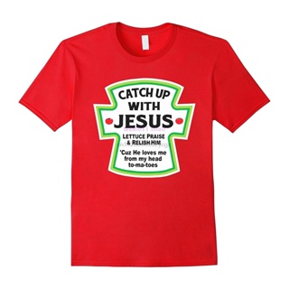 ใหม่ เสื้อยืดลําลอง แขนสั้น พิมพ์ลาย Catch Up With Jesus Funny Christian สําหรับผู้ชาย XS-4XL 5XL 6XL