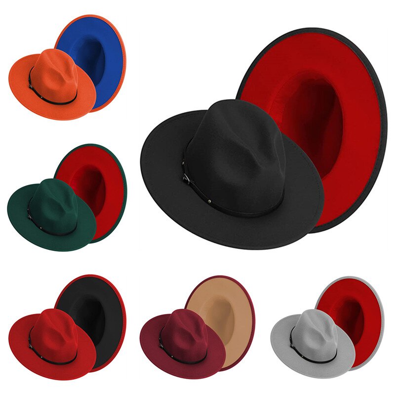 cwg Fedora หมวกสำหรับหมวกผู้หญิงผู้ชายสองโทน Felt หมวก Fedora กับเข็มขัด Buckle Felt ปานามาหมวก 4mp