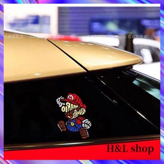 H &amp; L Mario สติกเกอร์ติดรถยนต์ Super Mario Letter Mario สติกเกอร์ตกแต่งรถยนต์ รถจักรยานยนต์ สติกเกอร์ตกแต่งกระจกหน้าต่าง ตกแต่งหมวกกันน็อครถยนต์