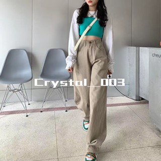 Crystal กางเกงยีนส์ขายาวทรงกระบอกขาไม่บาน มีสีฟ้า/สีกากี/สีขาว ไซด์XS-4XL วินเทจ คุณภาพสูง เนื้อผ้าดีระบายอากาศใส่สบ K1