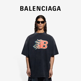 Balenciaga Paris Family New Flame Men and Women Same Style Loose Print T-shirt_04